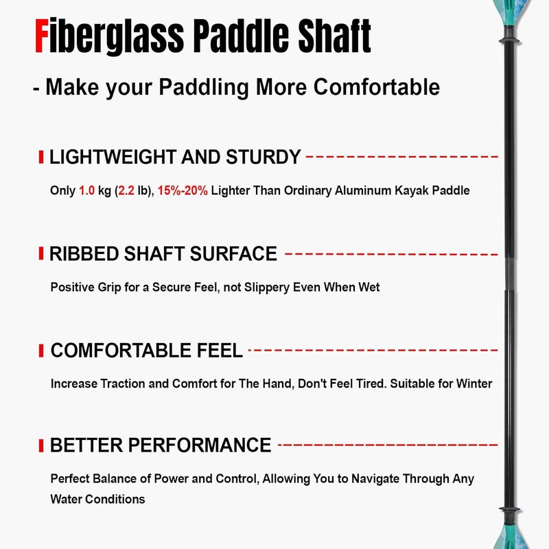 WONITAGO Kayak Paddles with Fiberglass Shaft and Reinforced PP Blade, Floating Adjustable Kayaking Oars, 3 Piece, 220-240 cm/86-94 Inches, 240-260 cm/94-102 Inches - Image 3